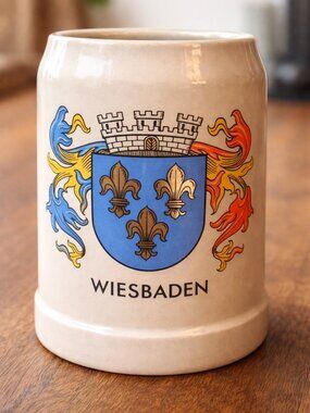 Wiesbaden Germany Beer Stein 0.5L Ceramic Crest Mug NWOT Collector’s Vault